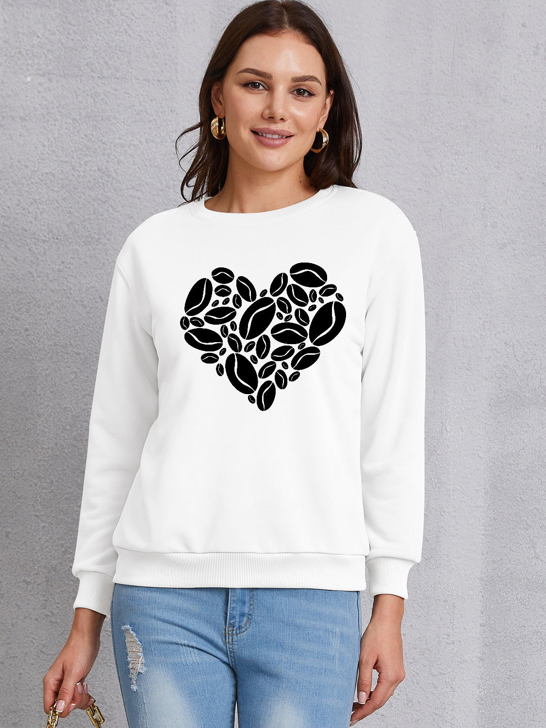 Heart Round Neck Dropped Shoulder Sweatshirt 