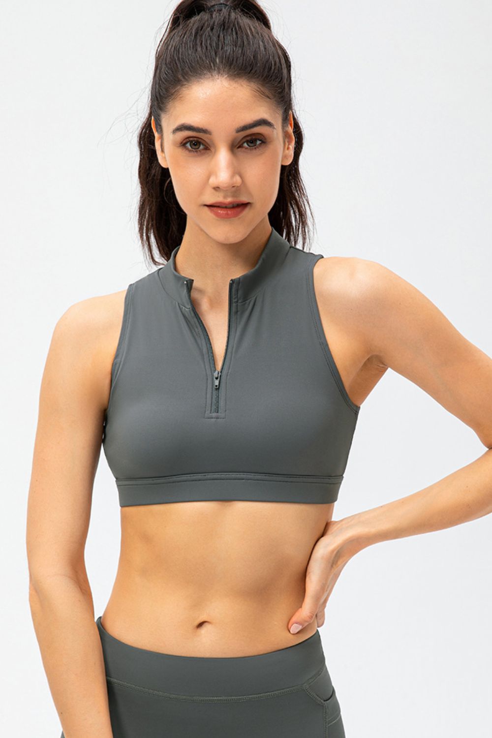 Full Size Cropped Cutout Back Zipper Front Active Tank Top 