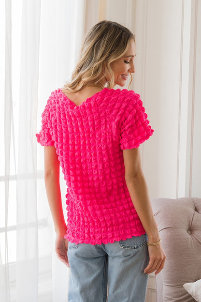 Sew In Love Bubble Textured Round Neck Short Sleeve T-Shirt 