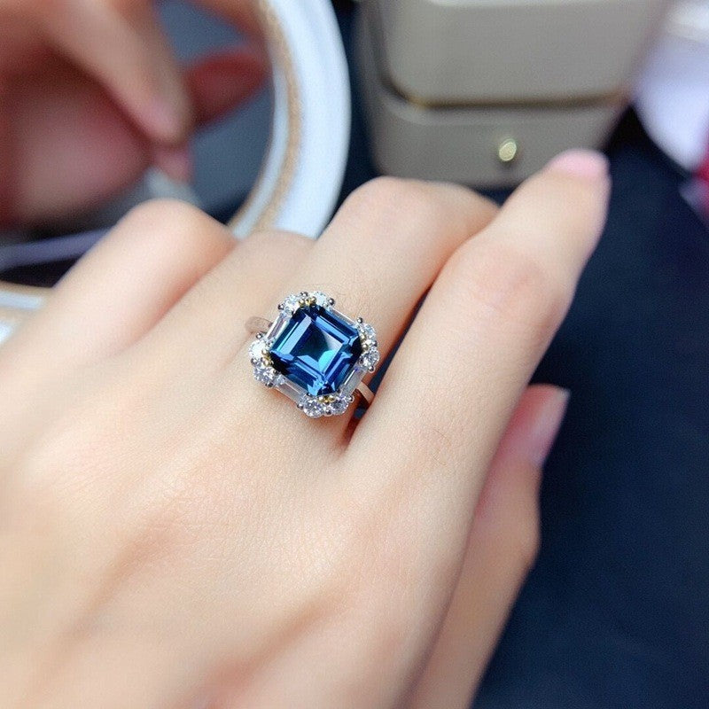 Square Shape Artificial Gemstone Platinum-Plated Ring 