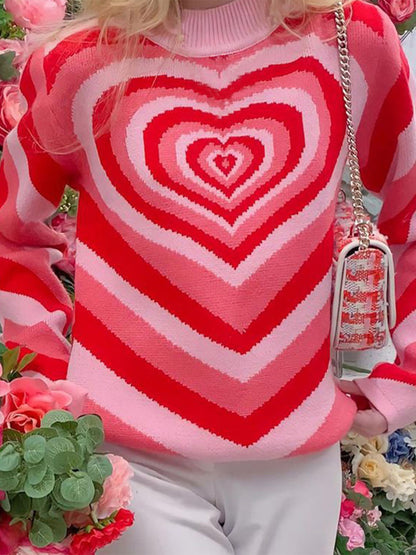 Heart Mock Neck Long Sleeve Sweater 