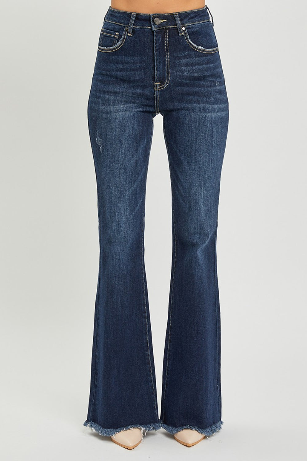 RISEN High Waist Raw Hem Flare Jeans 