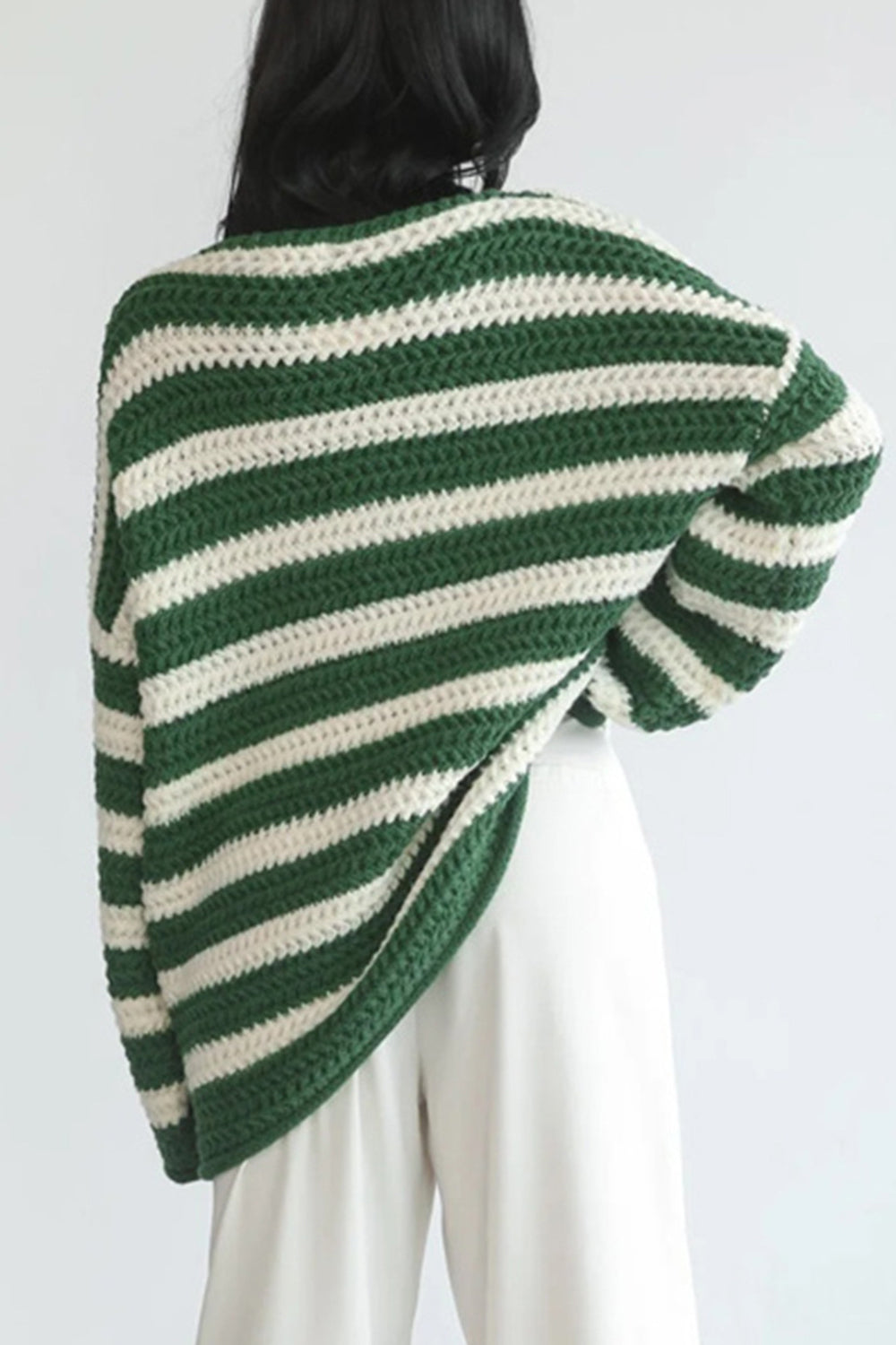 Striped Round Neck Dropped Shoulder Sweater 