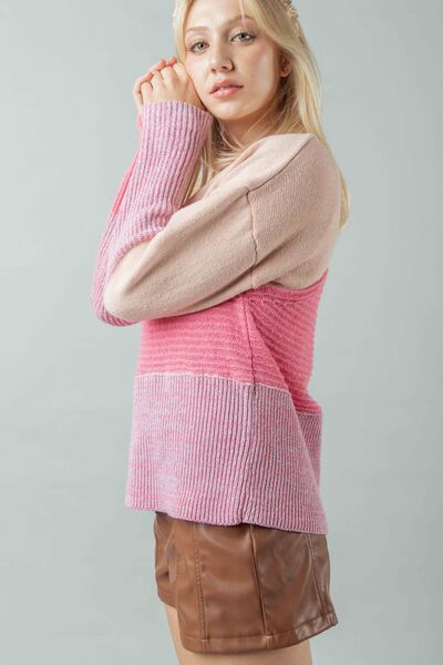 VERY J Color Block Long Sleeve Sweater 