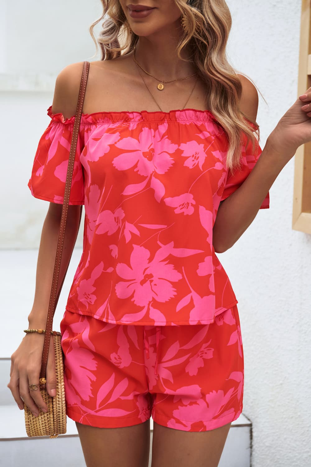 Floral Off-Shoulder Top and Shorts Set 