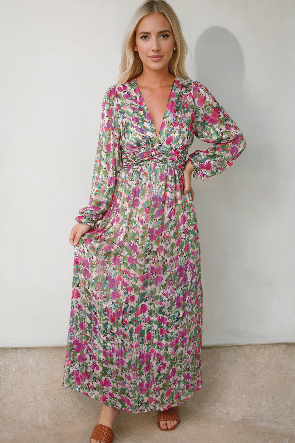 Floral Deep V Maxi Dress 