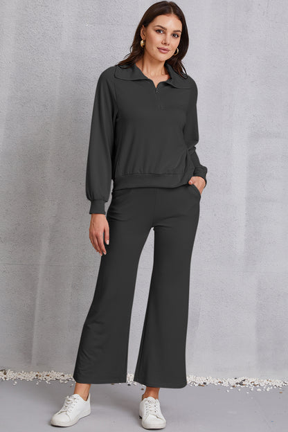 Half Zip Collared Neck Sweatshirt and Pants Set 