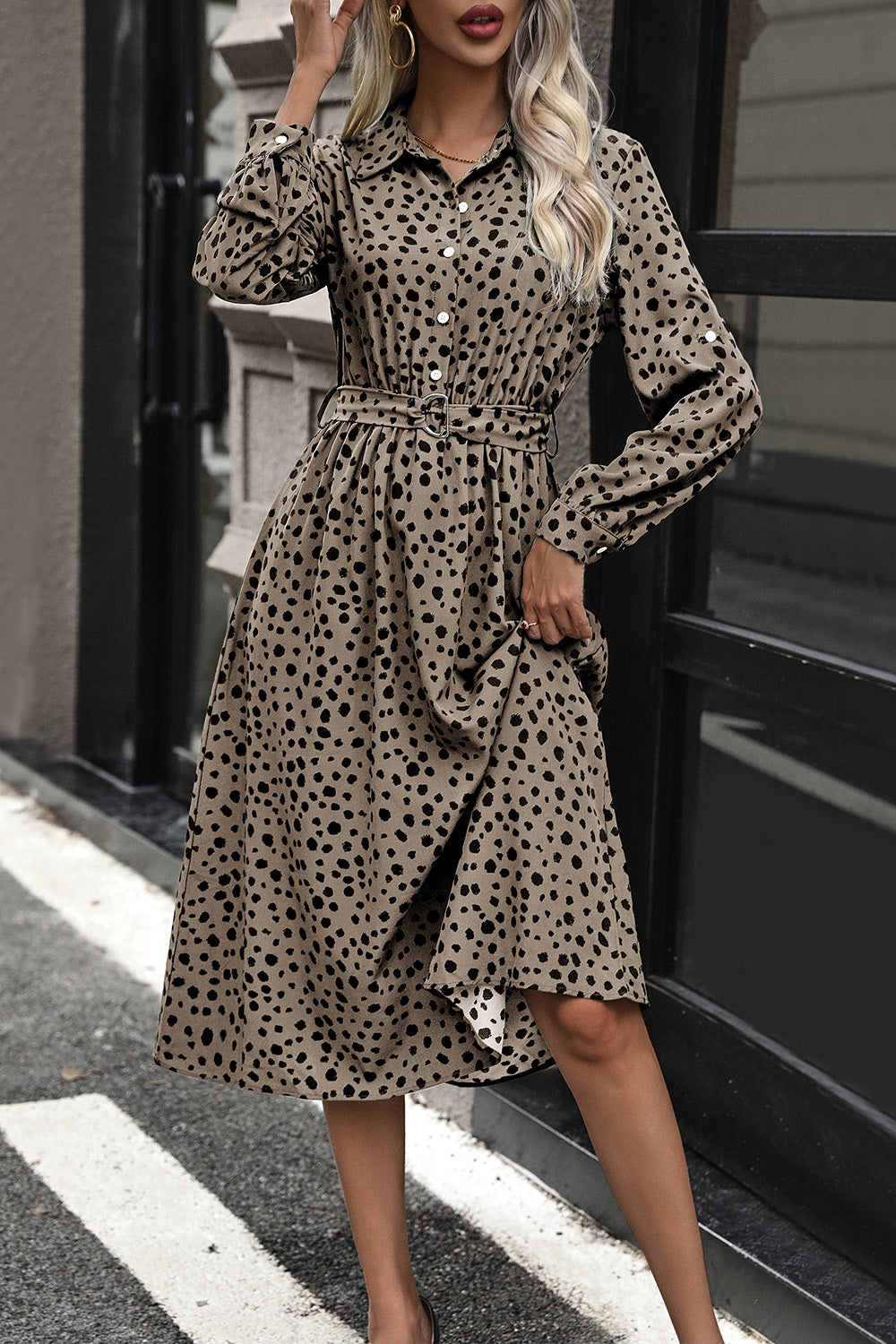 Printed Tied Half Button Dress 