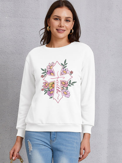 Cross Graphic Round Neck Dropped Shoulder Sweatshirt 