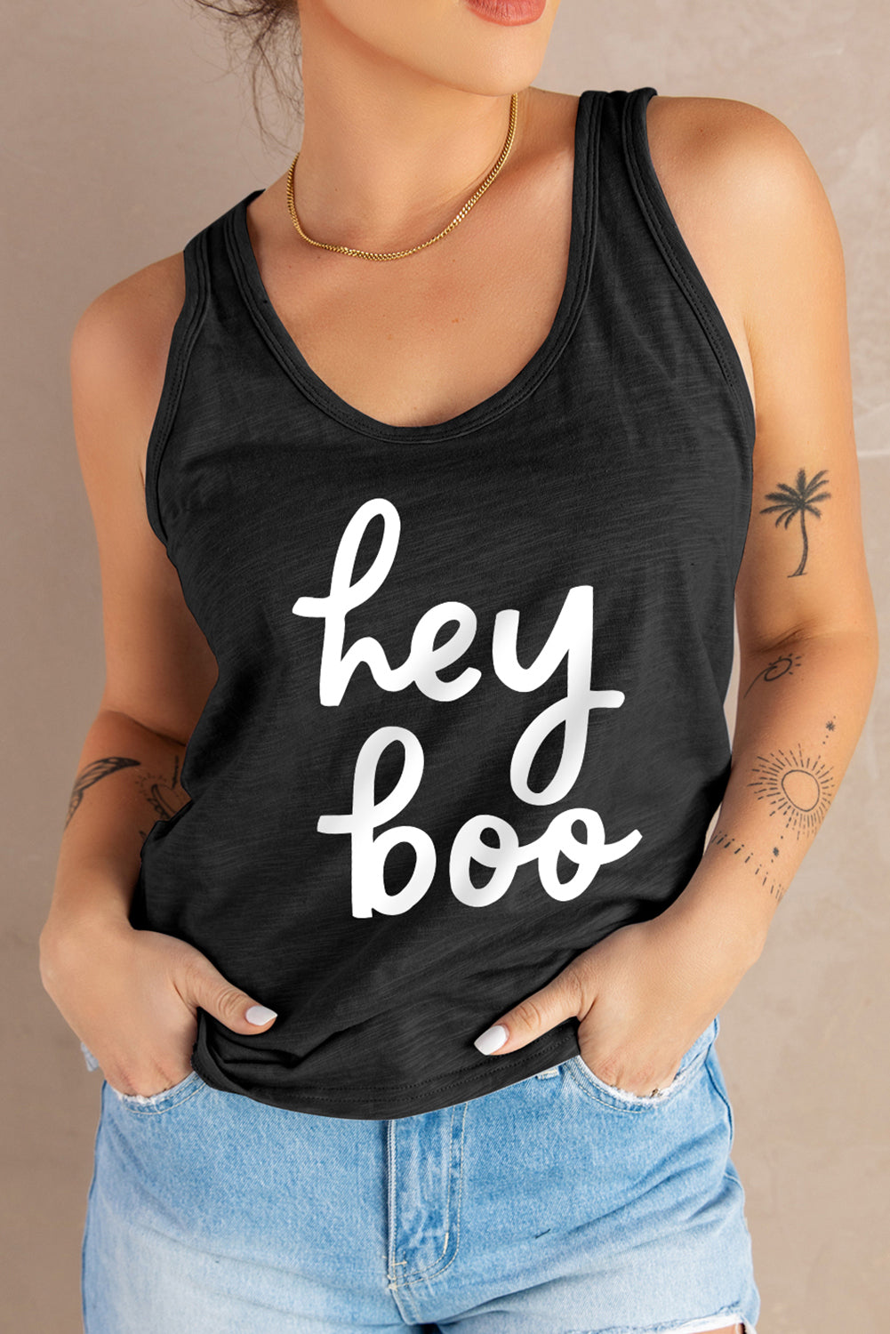 HEY BOO Graphic Tank Top - Babbazon