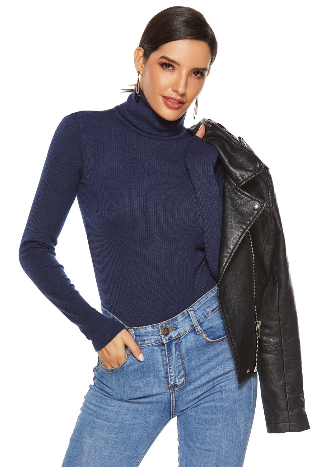 Ribbed Turtleneck Long Sleeve Bodysuit 