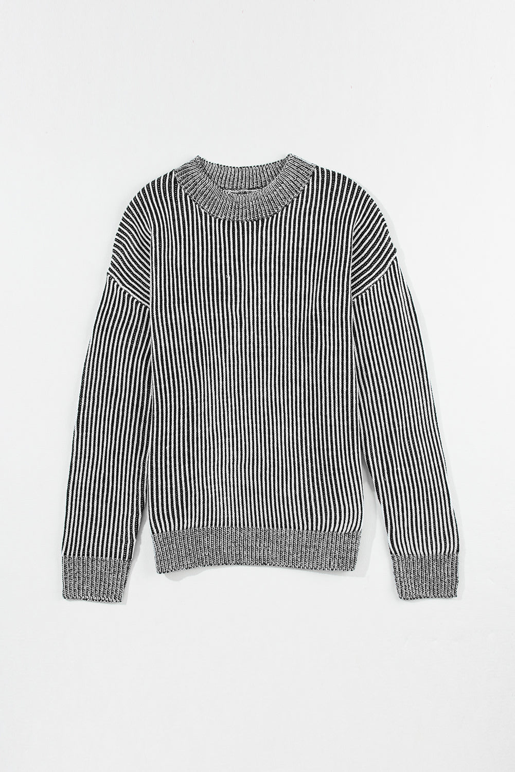 Striped Mock Neck Dropped Shoulder Sweater 