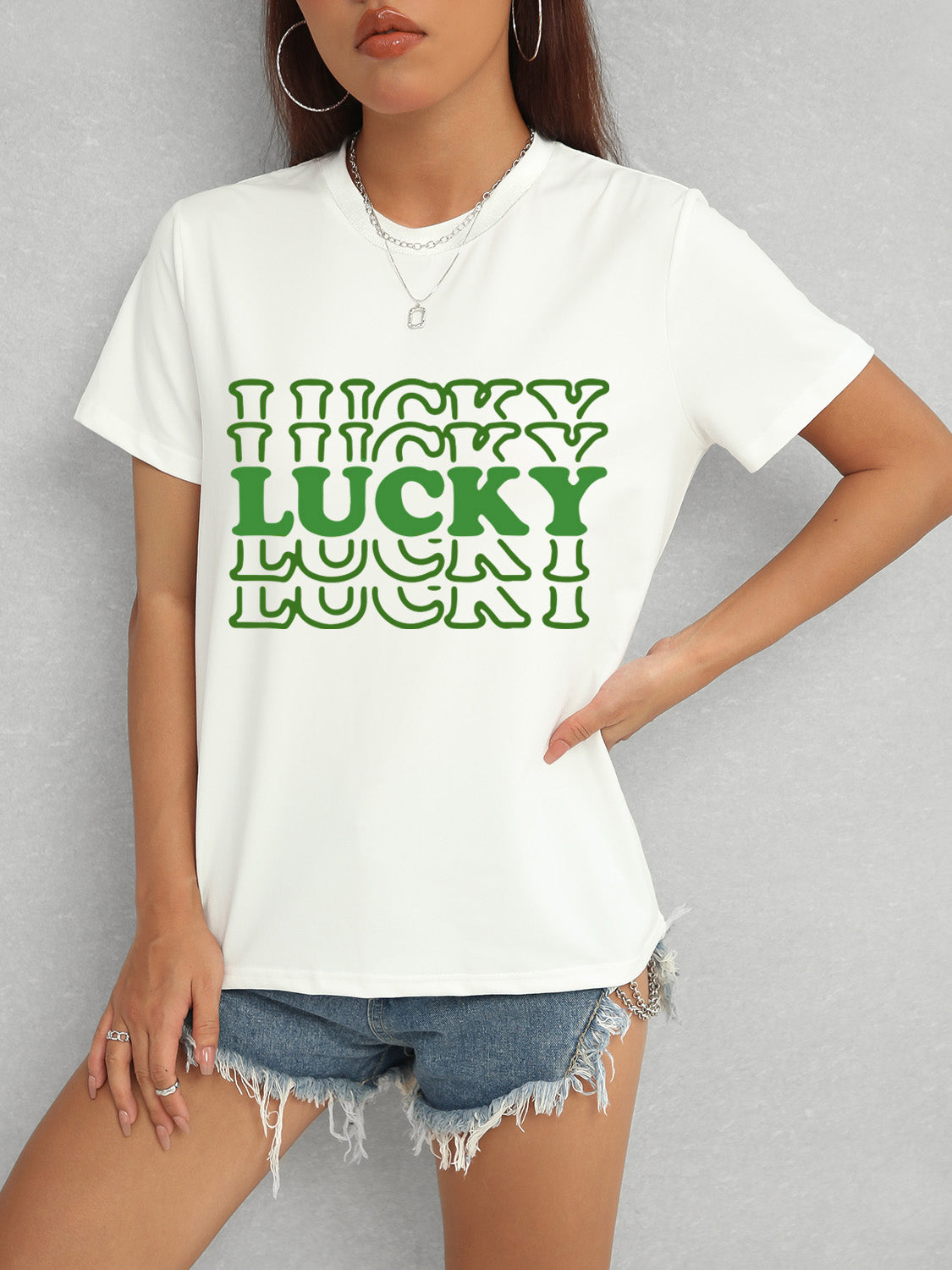 LUCKY Round Neck Short Sleeve T-Shirt 