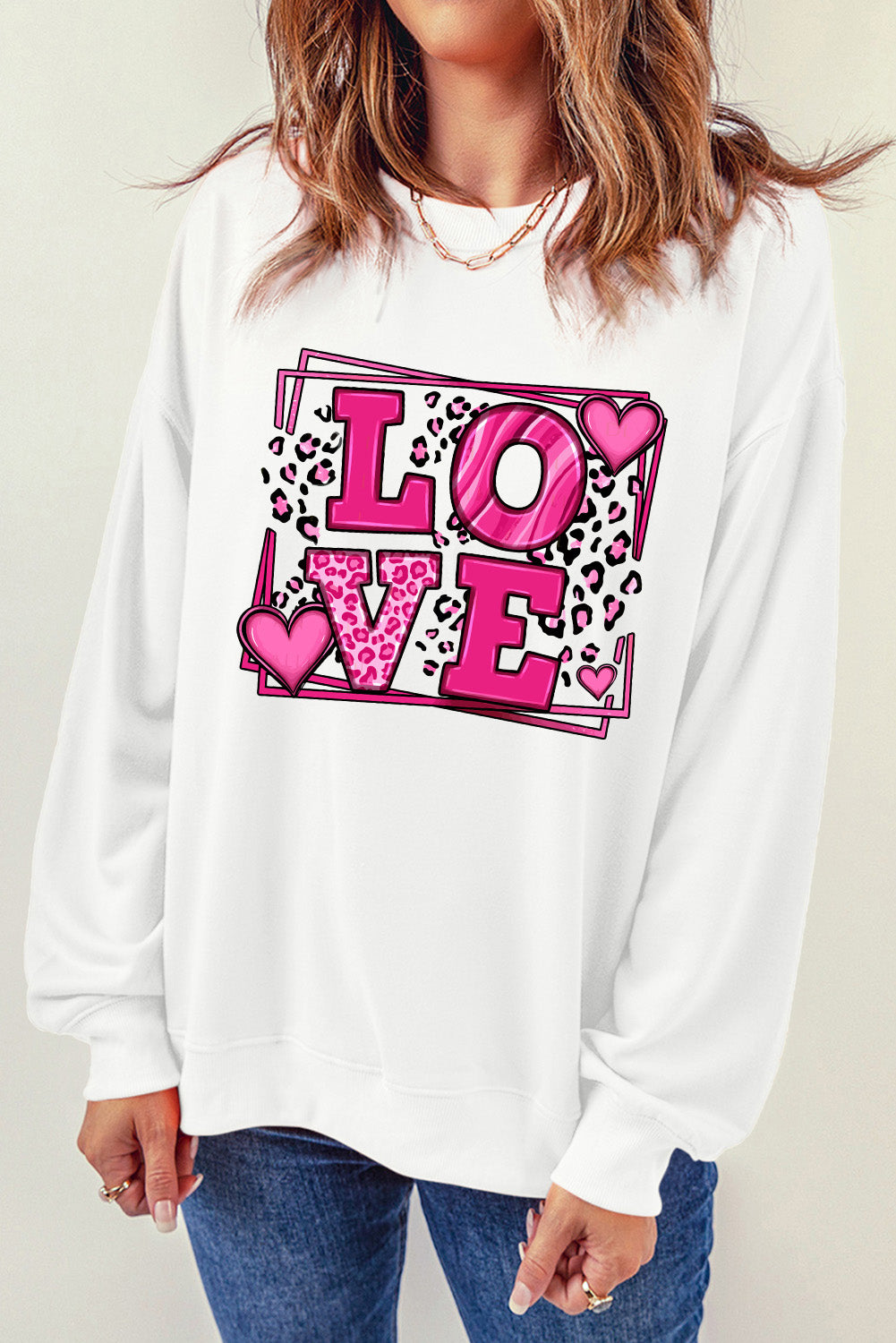 LOVE Round Neck Dropped Shoulder Sweatshirt 