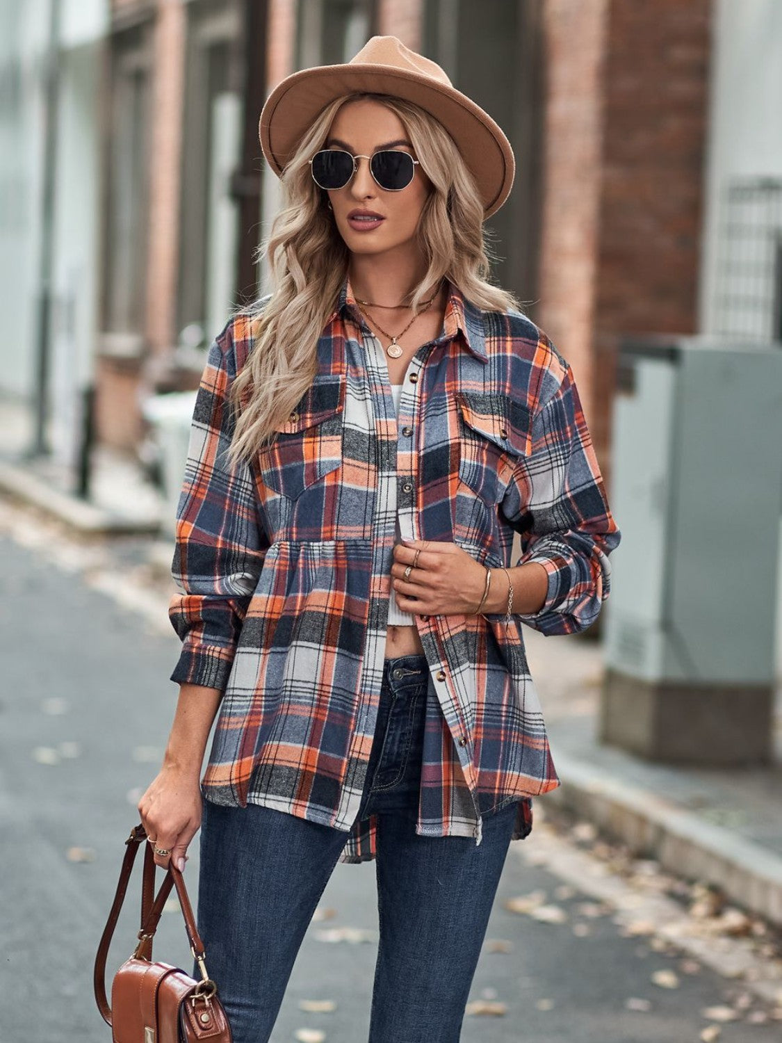 Plaid Button Up Dropped Shoulder Shirt 