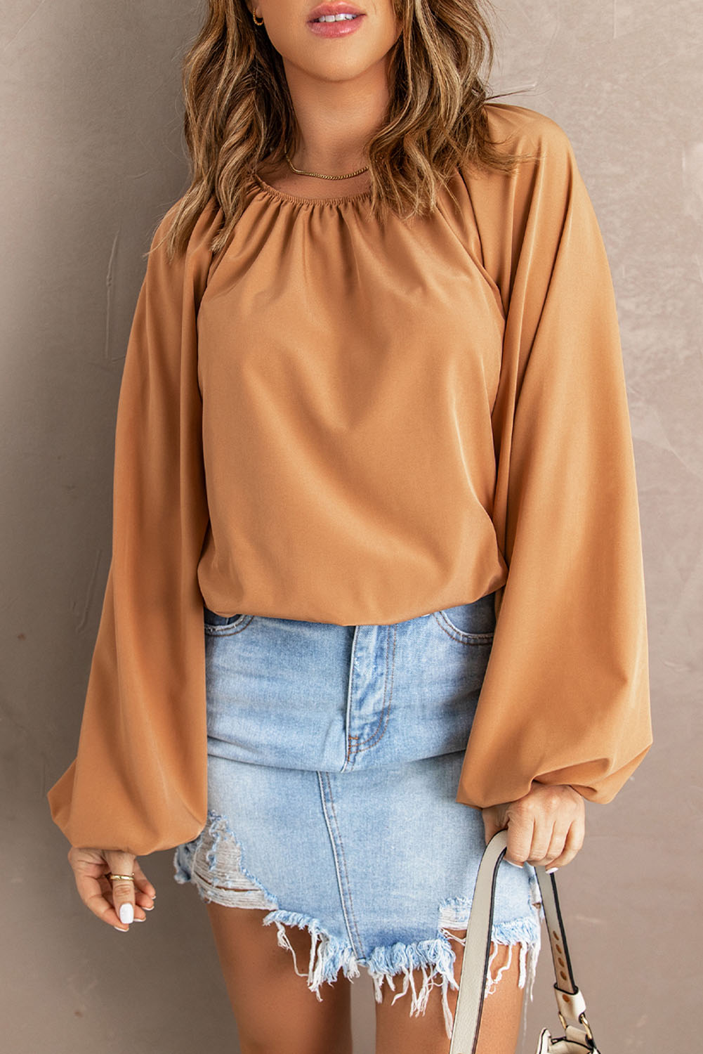 Round Neck Balloon Sleeve Blouse 