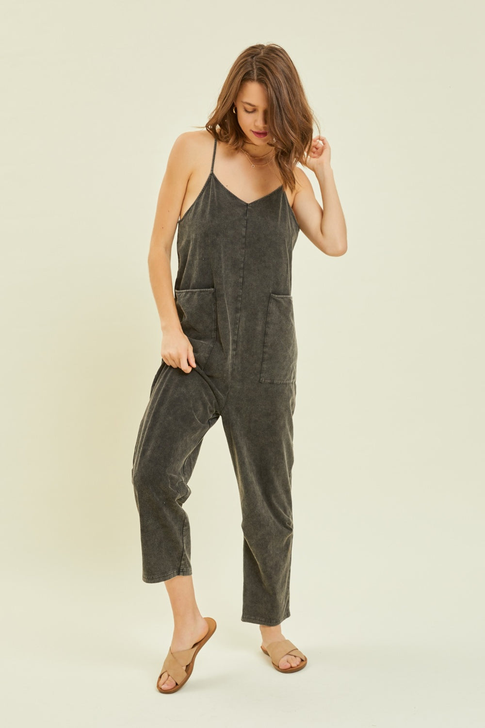 HEYSON Full Size Mineral-Washed Oversized Jumpsuit with Pockets 