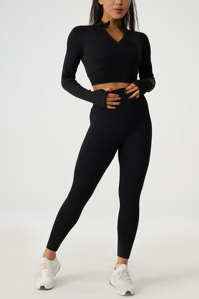 Quarter Zip Raglan Sleeve Top and High Waist Leggings Active Set 