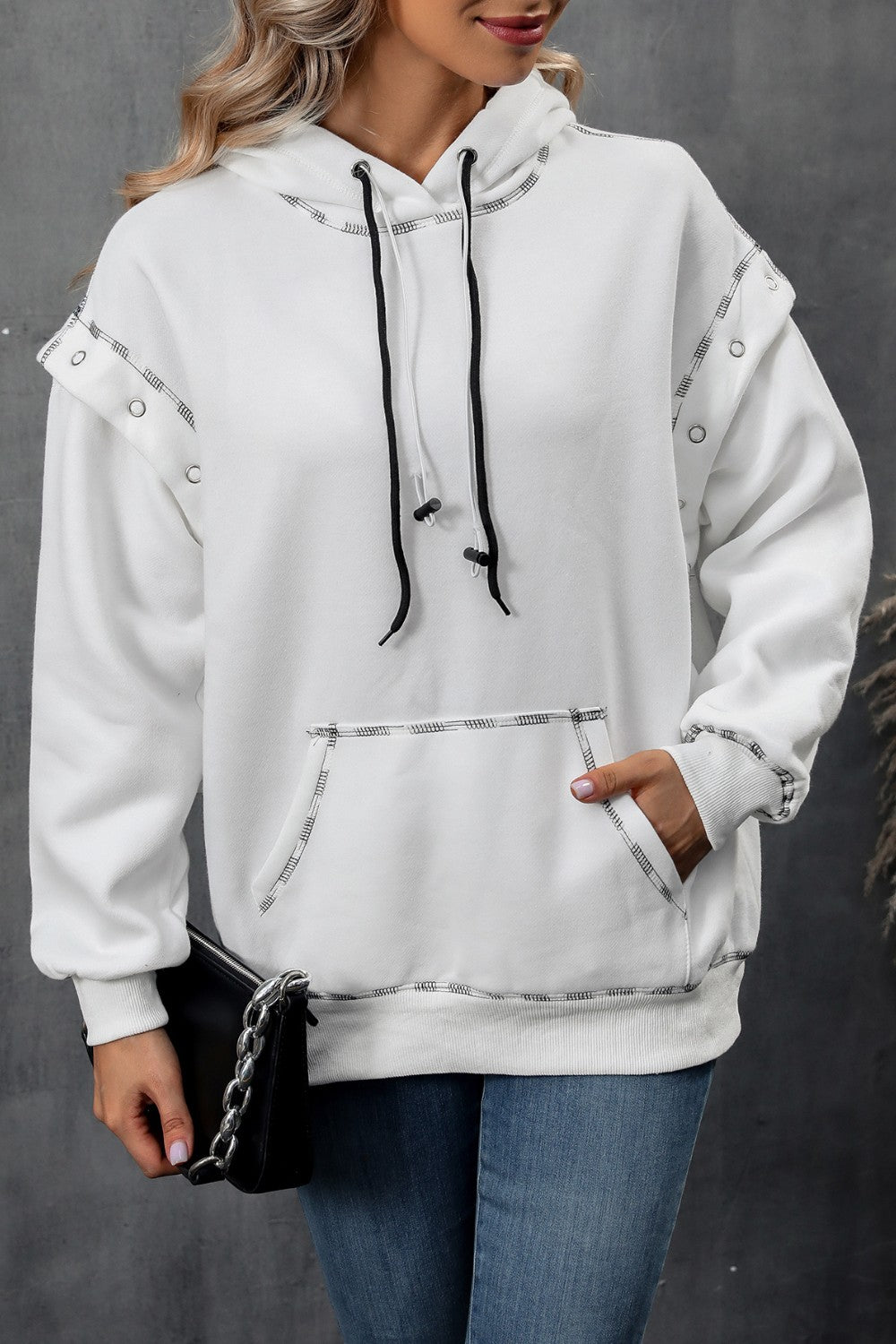 Drawstring Kangaroo Pocket Dropped Shoulder Hoodie 