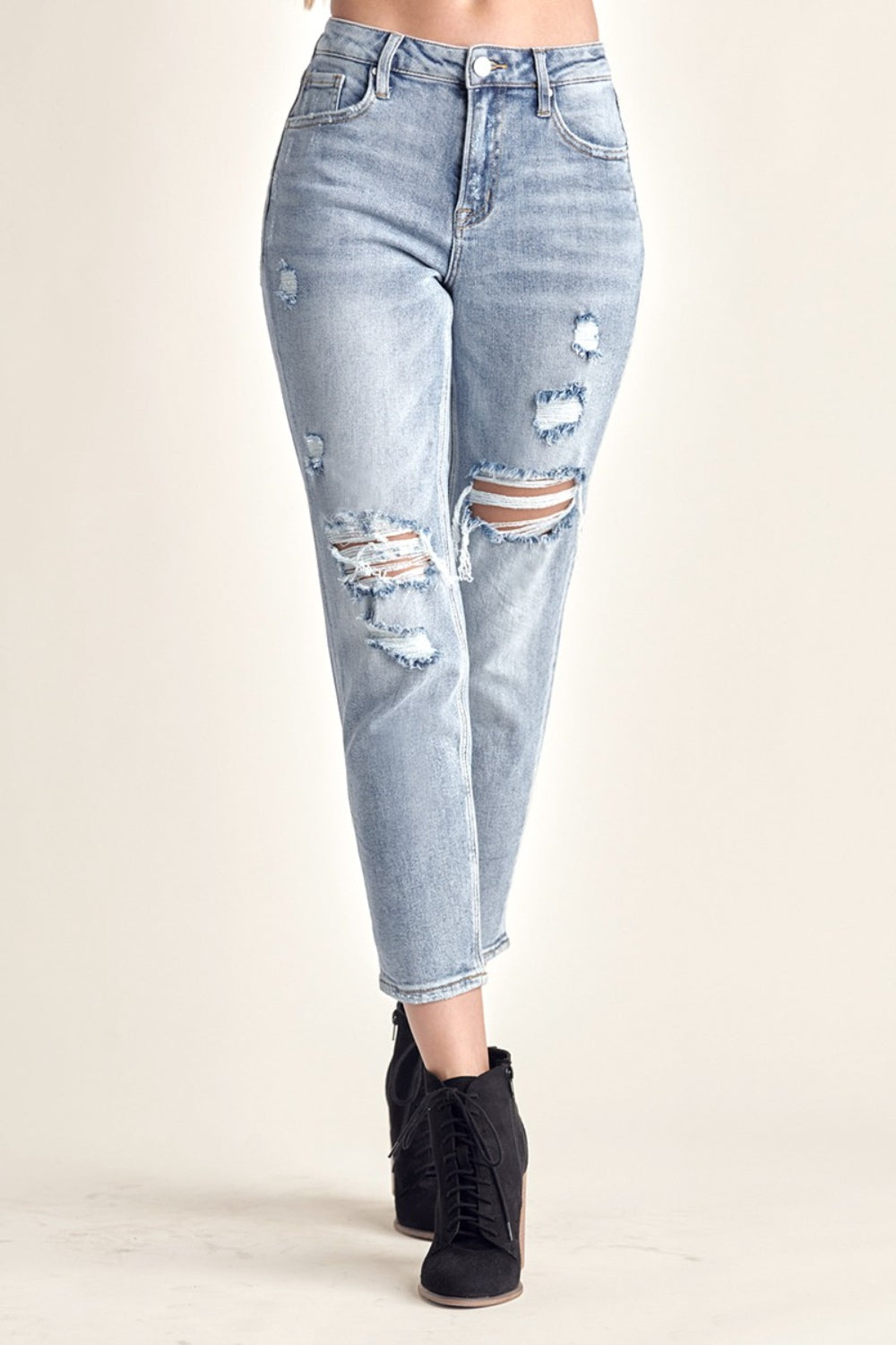 RISEN Distressed Slim Cropped Jeans - Babbazon Cover up