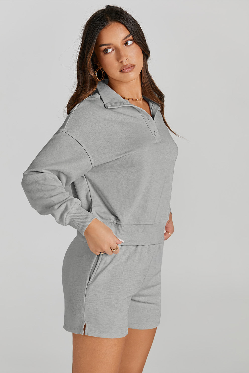 Half Button Sweatshirt and Shorts Active Set 