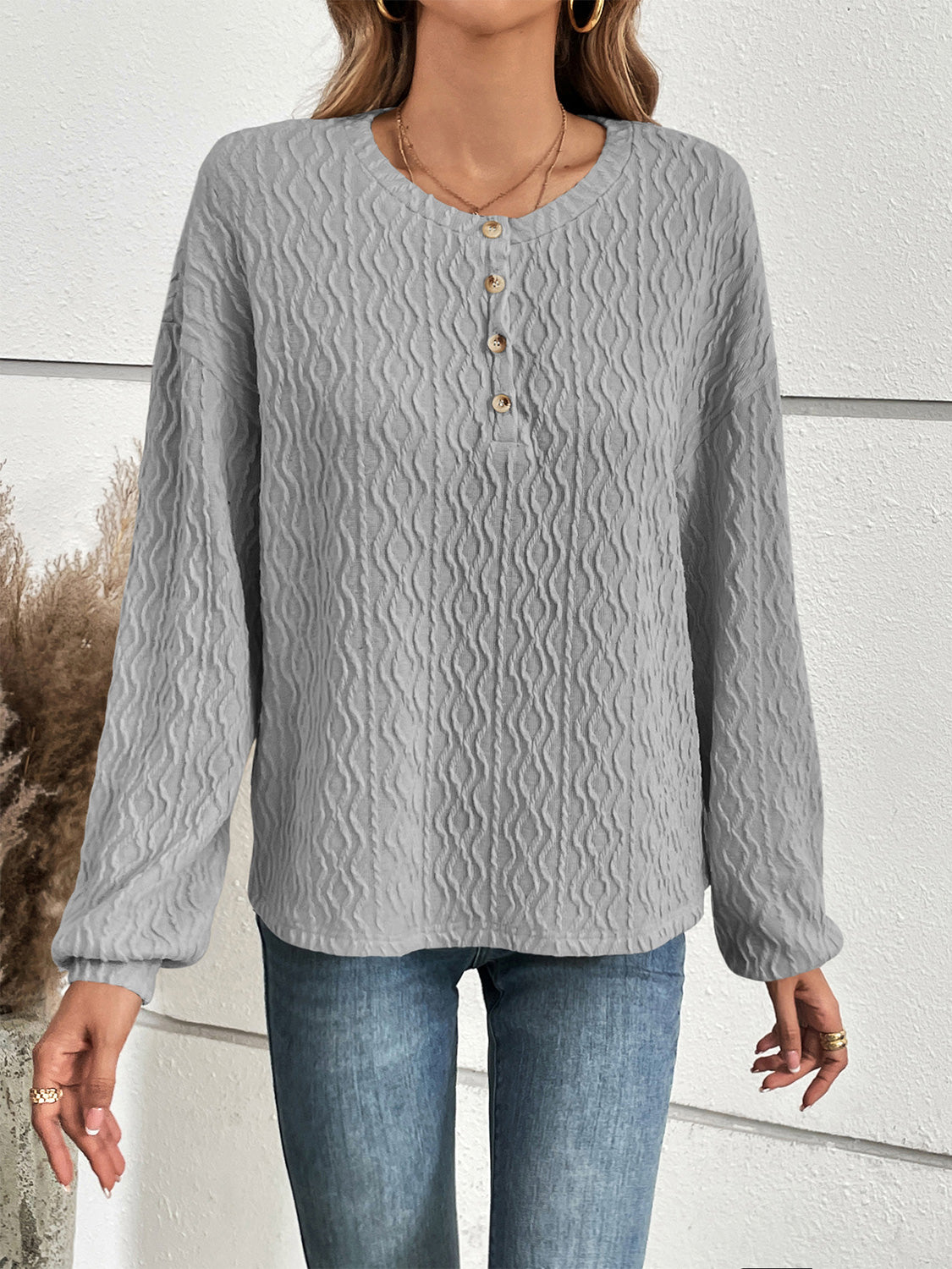 Half Button Long Sleeve Top 