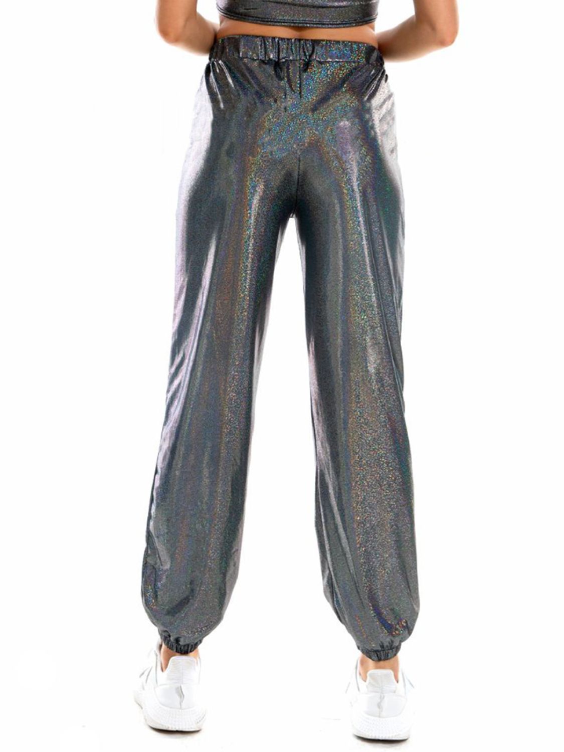 Glitter Elastic Waist Pants with Pockets 