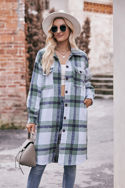 Plaid Dropped Shoulder Longline Jacket 