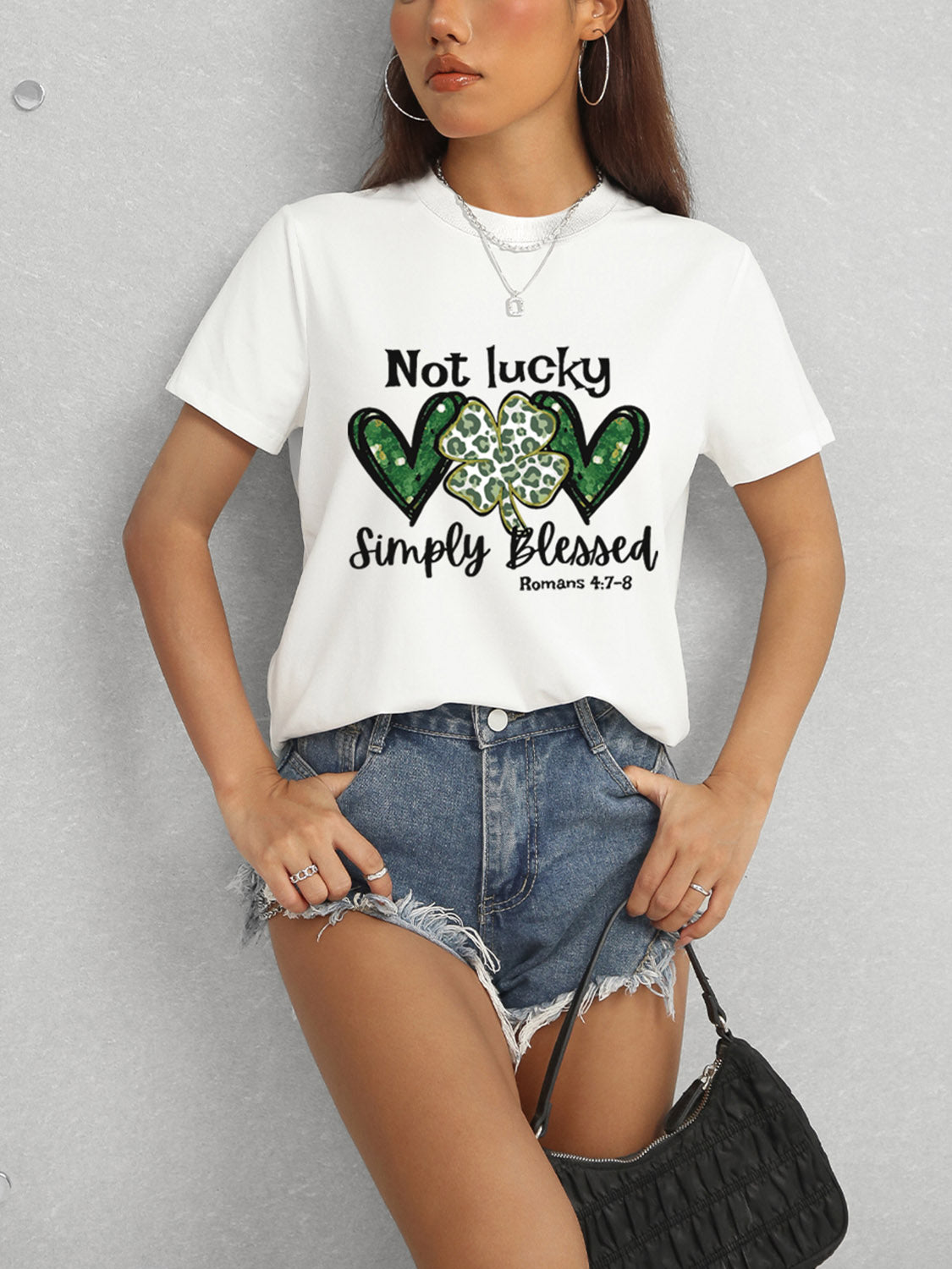 Lucky Clover Round Neck Short Sleeve T-Shirt 