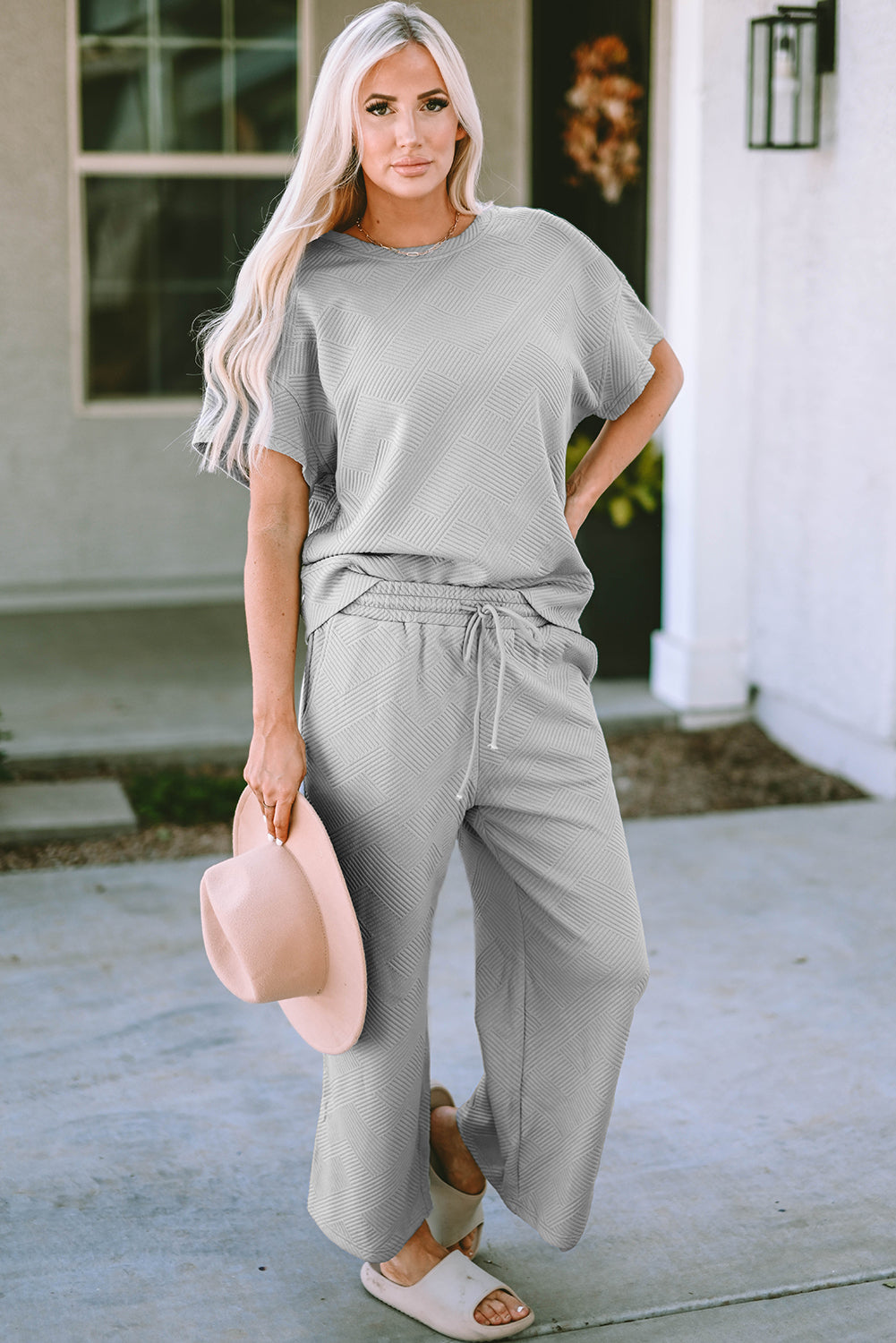 Short Sleeve Top and Pants Set - Babbazon