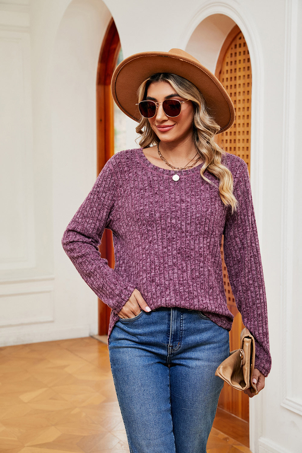 Heathered Round Neck Top 