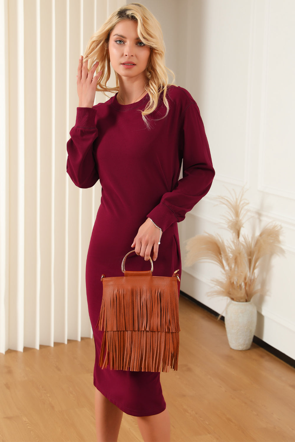 Round Neck Long Sleeve Dress 