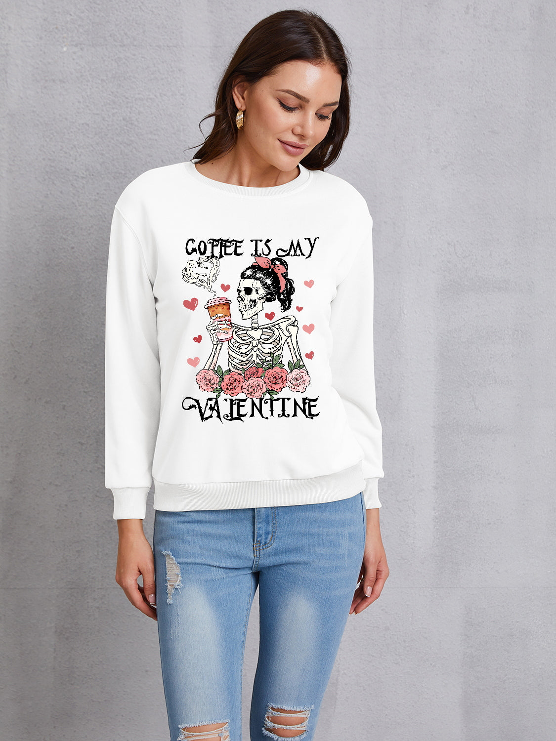 COFFEE IS MY VALENTINE Round Neck Sweatshirt 