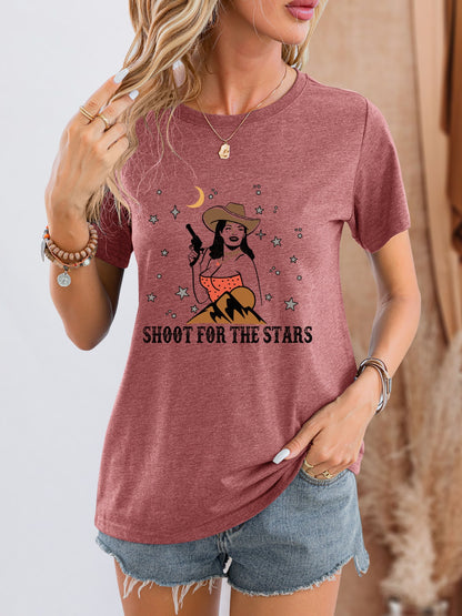 SHOOT FOR THE STARS Round Neck Short Sleeve T-Shirt 