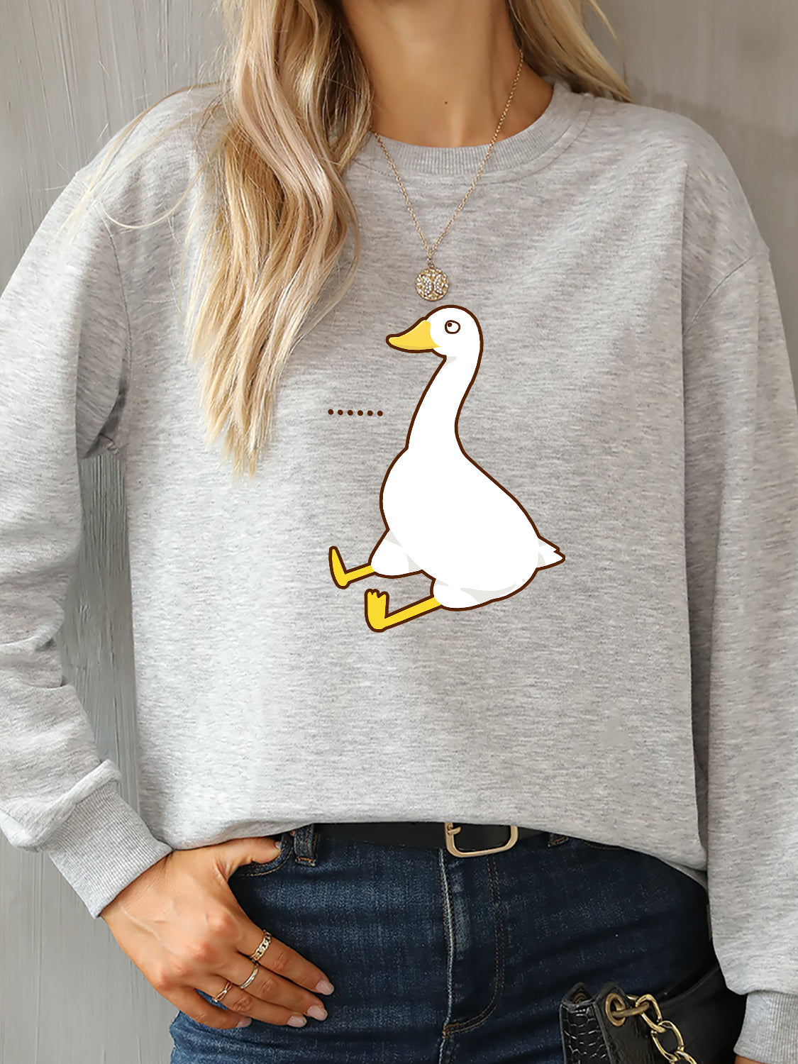 Goose Graphic Round Neck Sweatshirt 