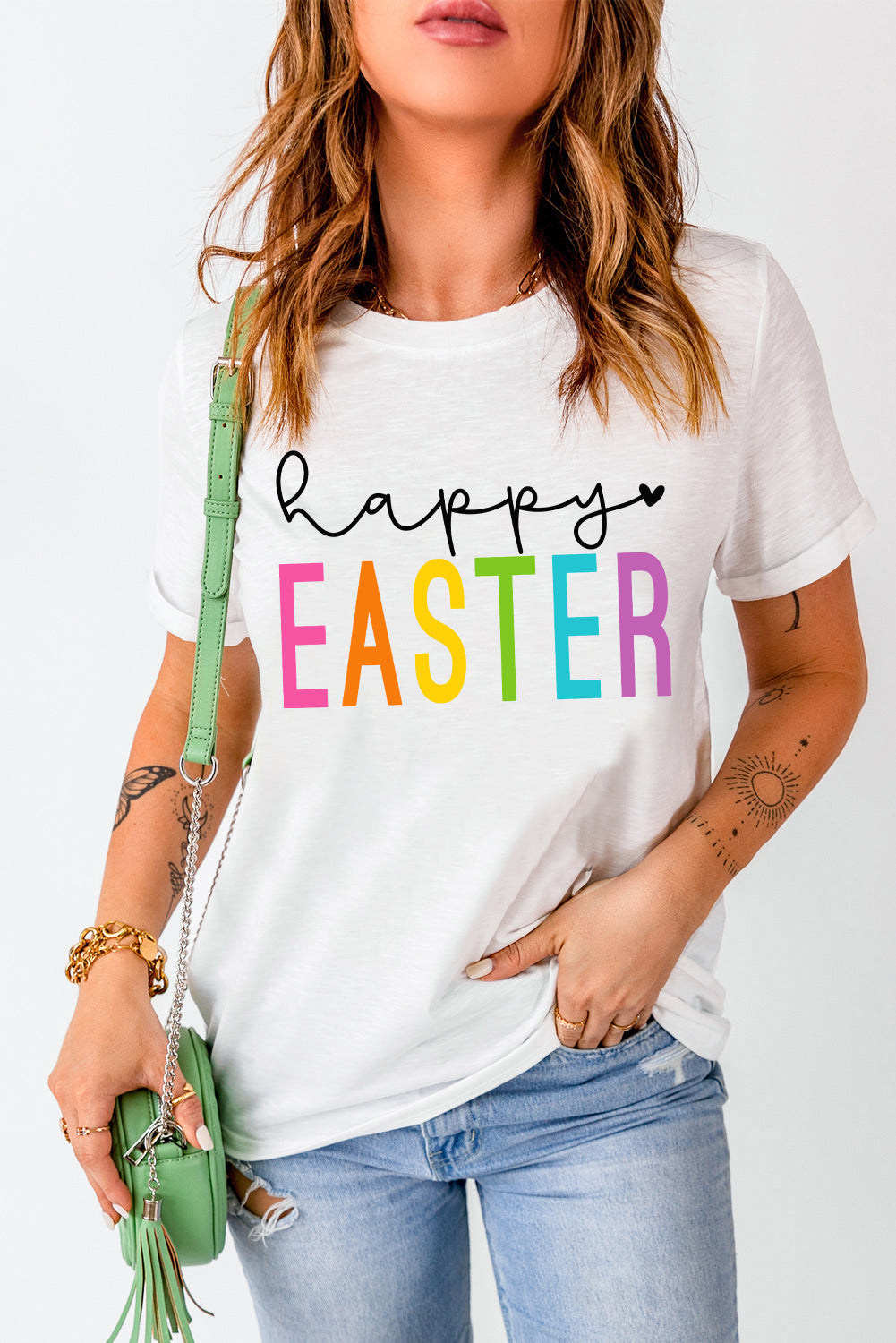 HAPPY EASTER Round Neck Short Sleeve T-Shirt - Babbazon Camisole