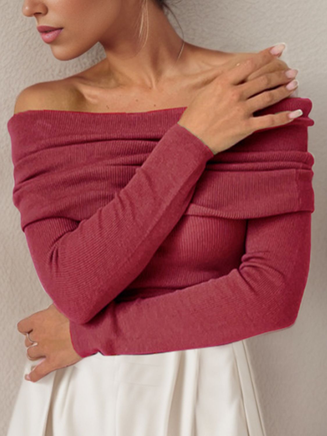 Off-Shoulder Long Sleeve Sweater 