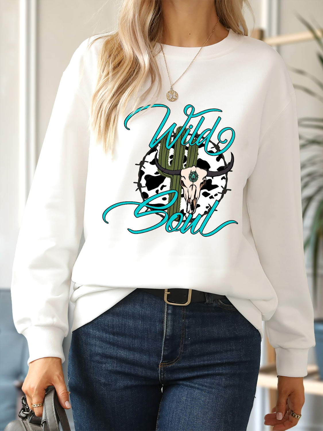 WILD SOUL Round Neck Dropped Shoulder Sweatshirt 