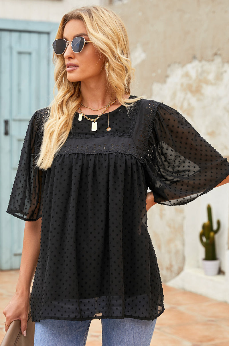 Flutter Sheer Sleeves Babydoll Top 