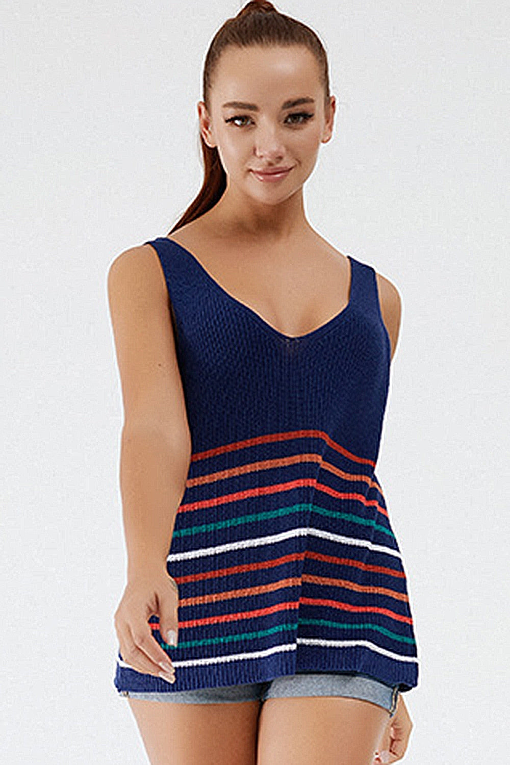 Striped V-Neck Wide Strap Tank