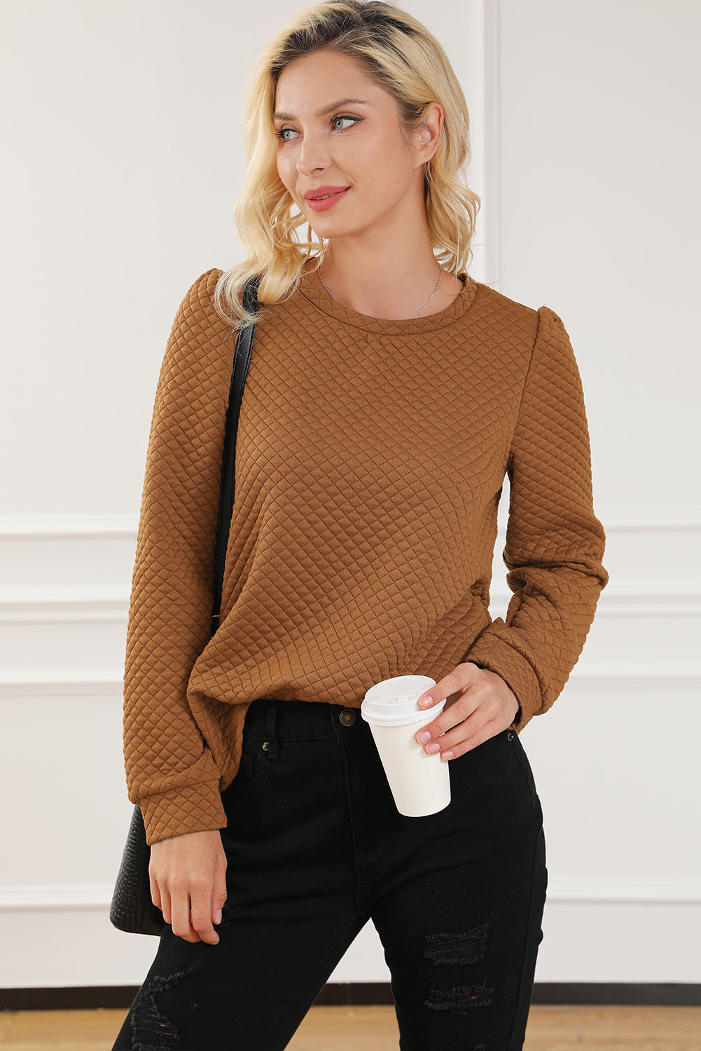 Texture Round Neck Long Sleeve Sweatshirt 