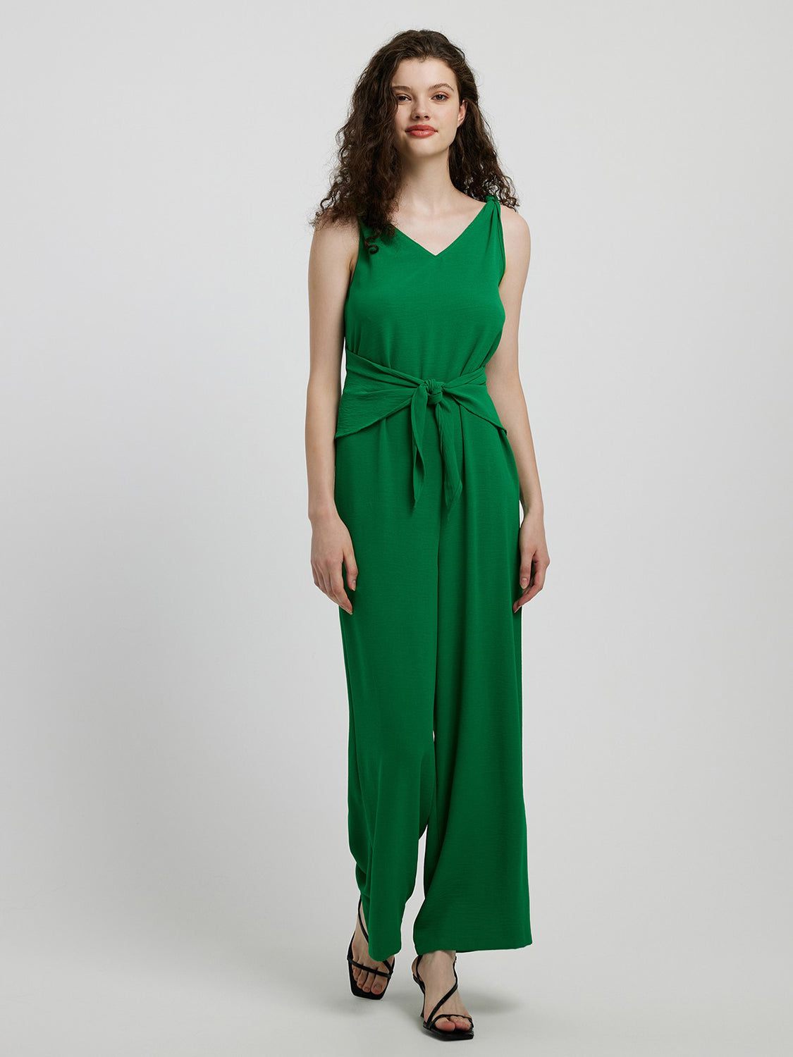 Knot Detail Tie Front Sleeveless Jumpsuit 