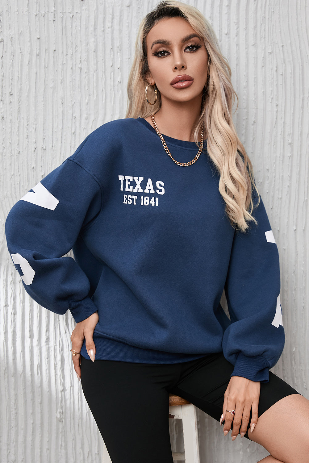 Letter Graphic Round Neck Dropped Shoulder Sweatshirt 