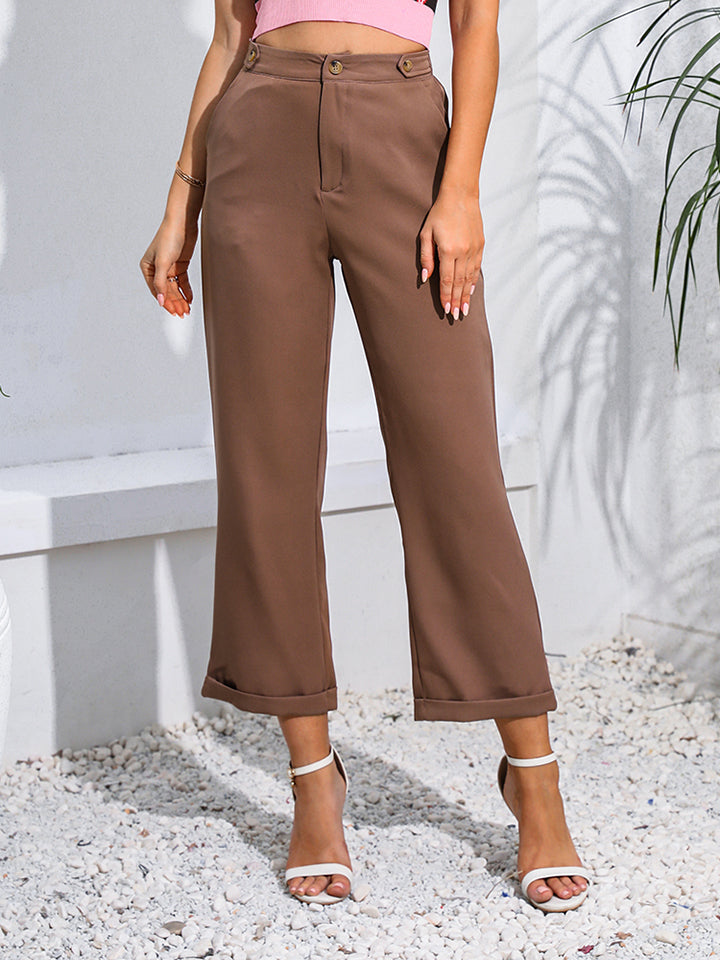 Cropped Straight Leg Pants - Babbazon