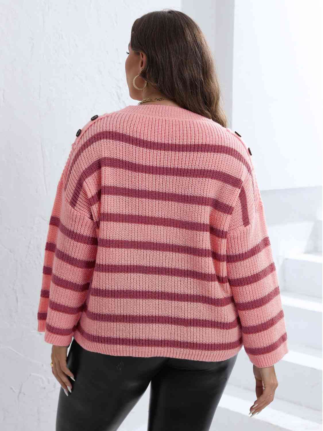 Plus Size Striped Dropped Shoulder Sweater 