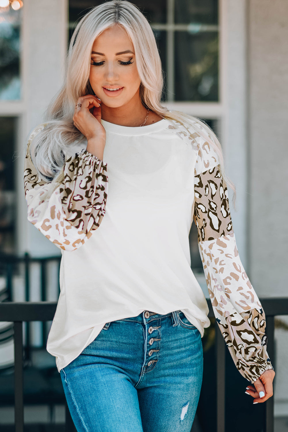 Leopard Round Neck Dropped Shoulder T-Shirt 