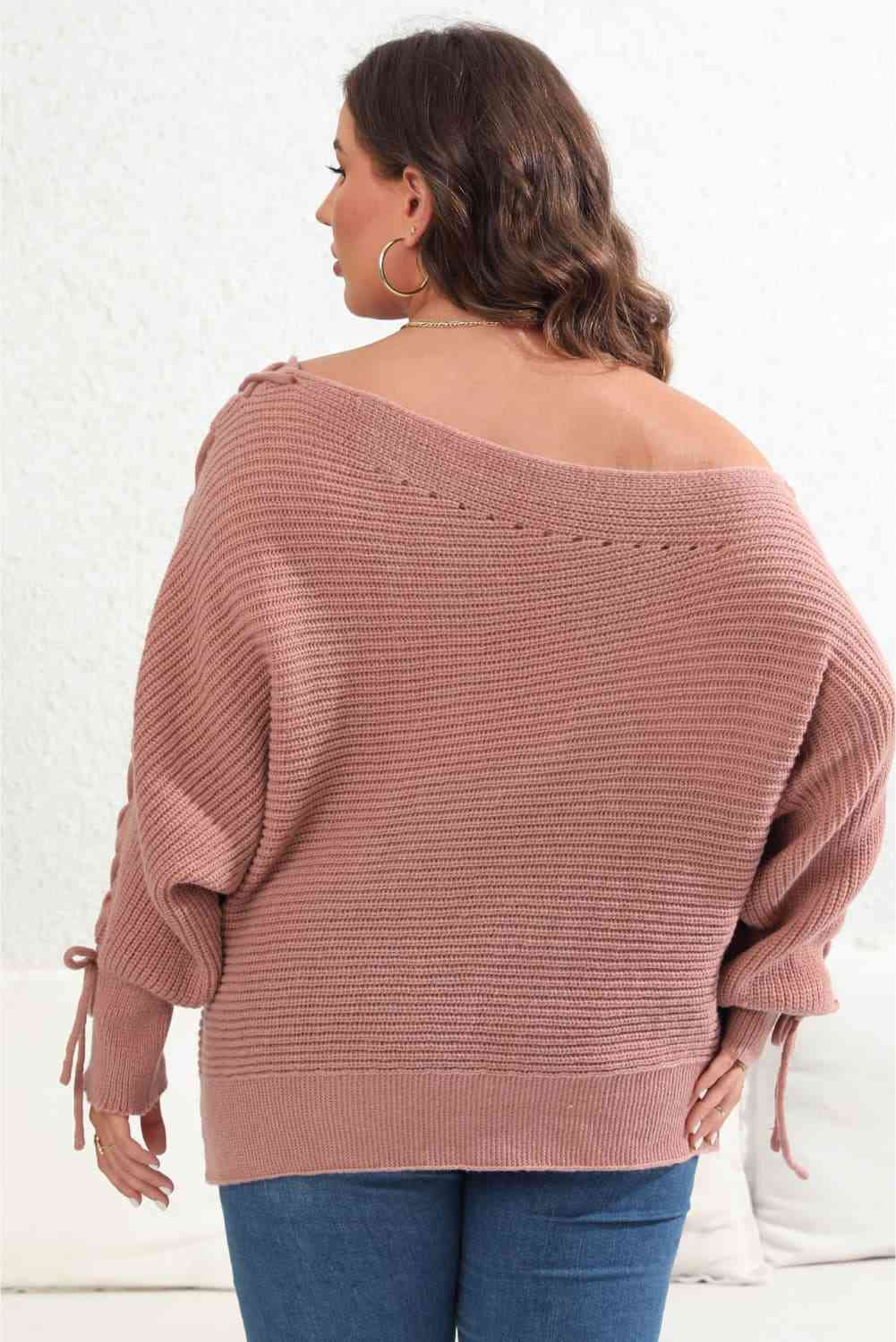 Plus Size One Shoulder Beaded Sweater 