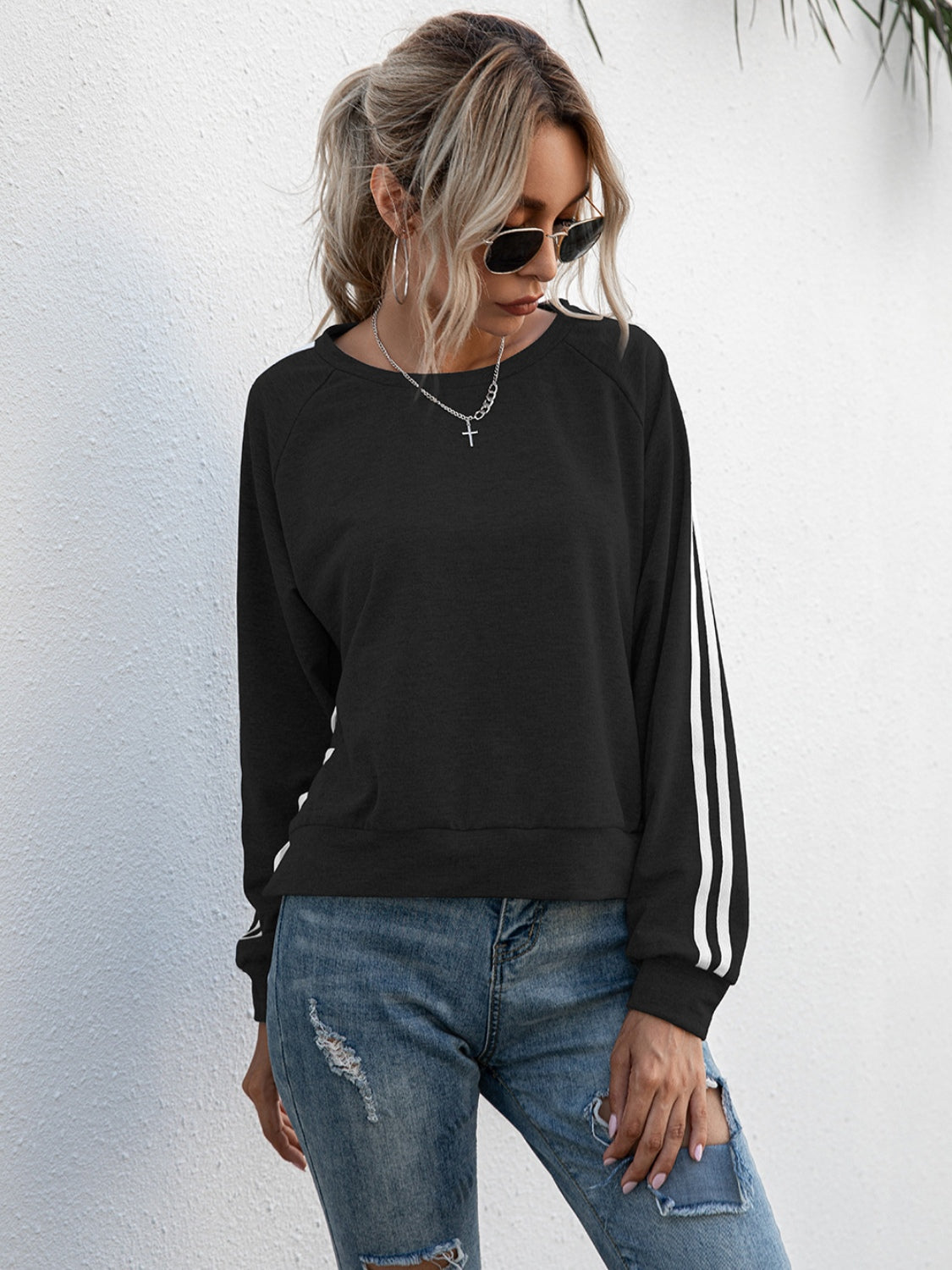 Lace-Up Round Neck Long Sleeve Sweatshirt 