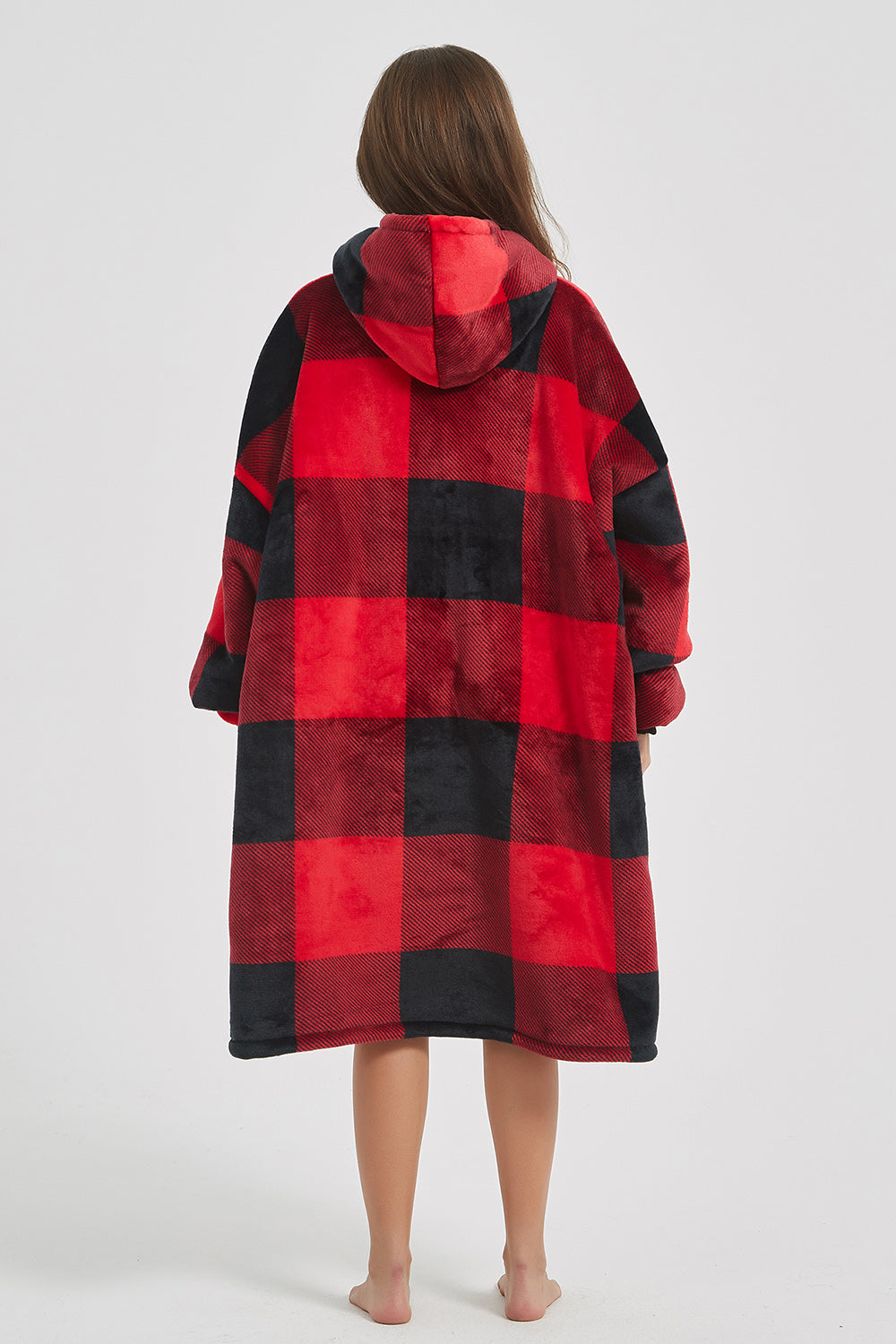 Plaid Hooded Oversize Fuzzy Lounge Dress 