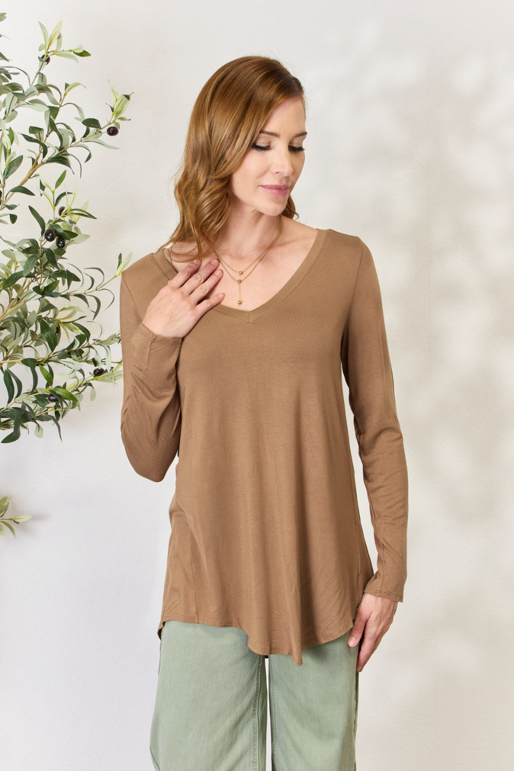 Zenana Full Size Long Sleeve V-Neck Top - Babbazon Tops